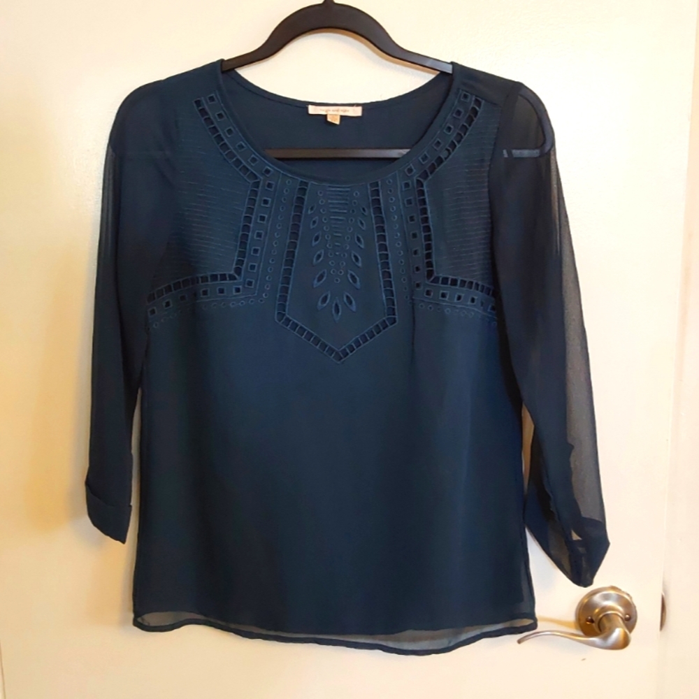 Skies Are Blue teal 3/4 sleeve blouse, size XS